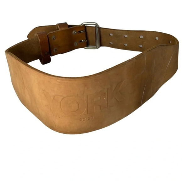YORK Vintage Tan Leather Weightlifting Belt Gym Training Support Size M 32-36 - Picture 12 of 12